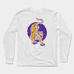 Vintage Japanese Tiger Illustration // Purple and Gold Tiger Long Sleeve T-Shirt
